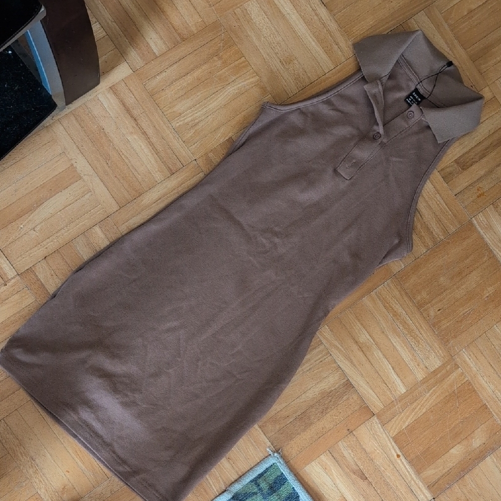 SHEIN Brown Ribbed Sleeveless Halter Mini Dress
